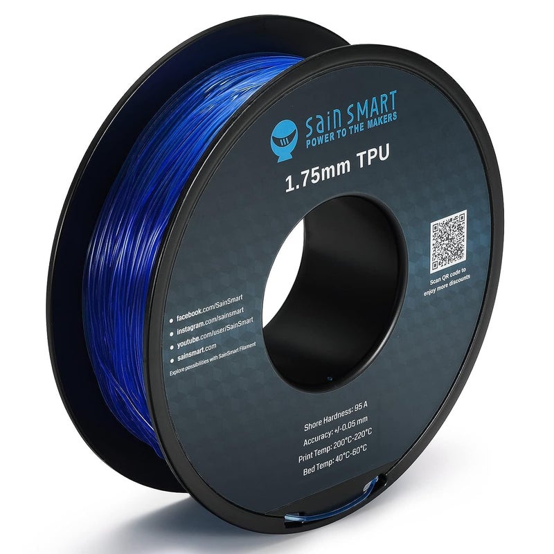 SainSmart - 101-90-161 Blue Flexible TPU 3D Printing Filament, 1.75 mm, 0.8 kg, Dimensional Accuracy +/- 0.05 mm - Image 1